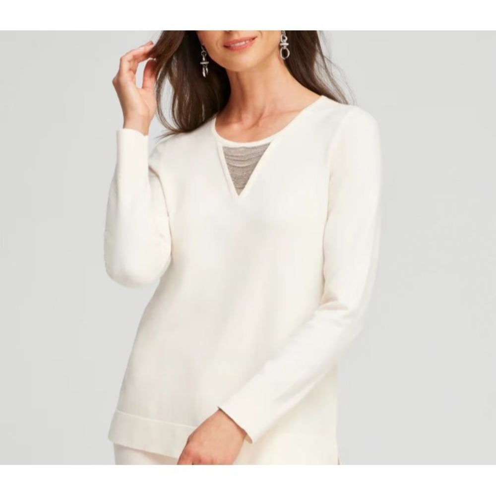 NWT Chico's Size 4 / XXL Ivory Zenergy Luxe Cashmere Blend Ball Chain Sweater